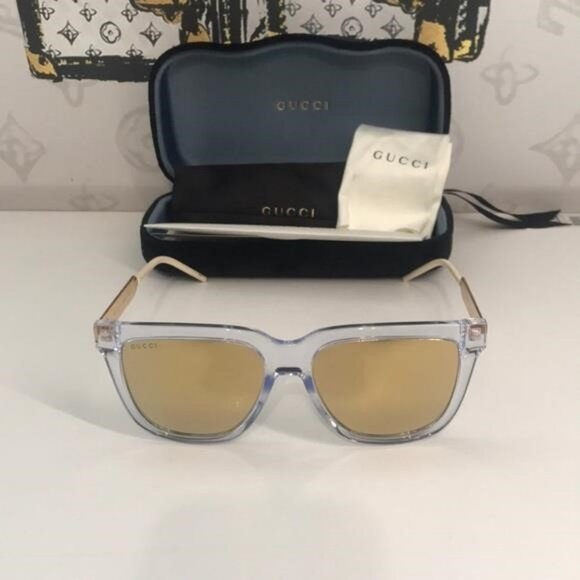 New Authentic Gucci GG0976S 004 Crystal Gold Mirror Oversized Sunglasses - Picture 4 of 11